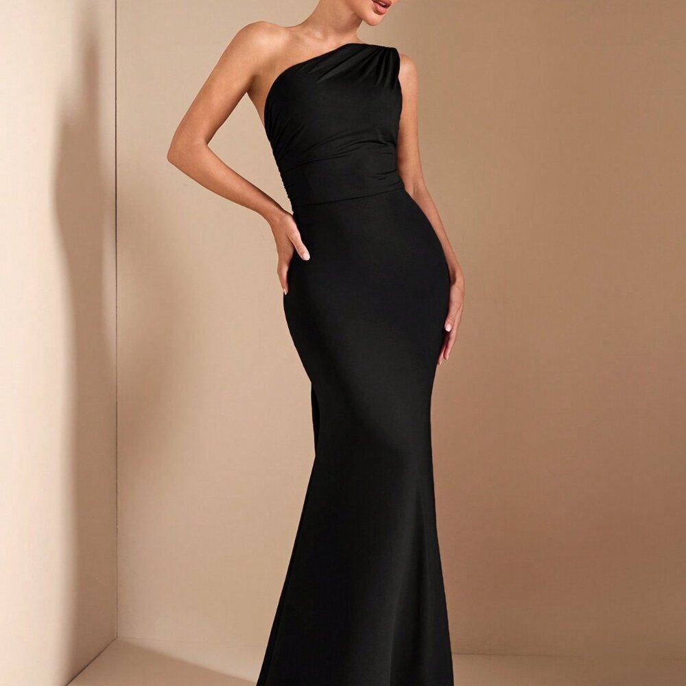 Black Elegant Asymmetrical Women's Backless Party Dress